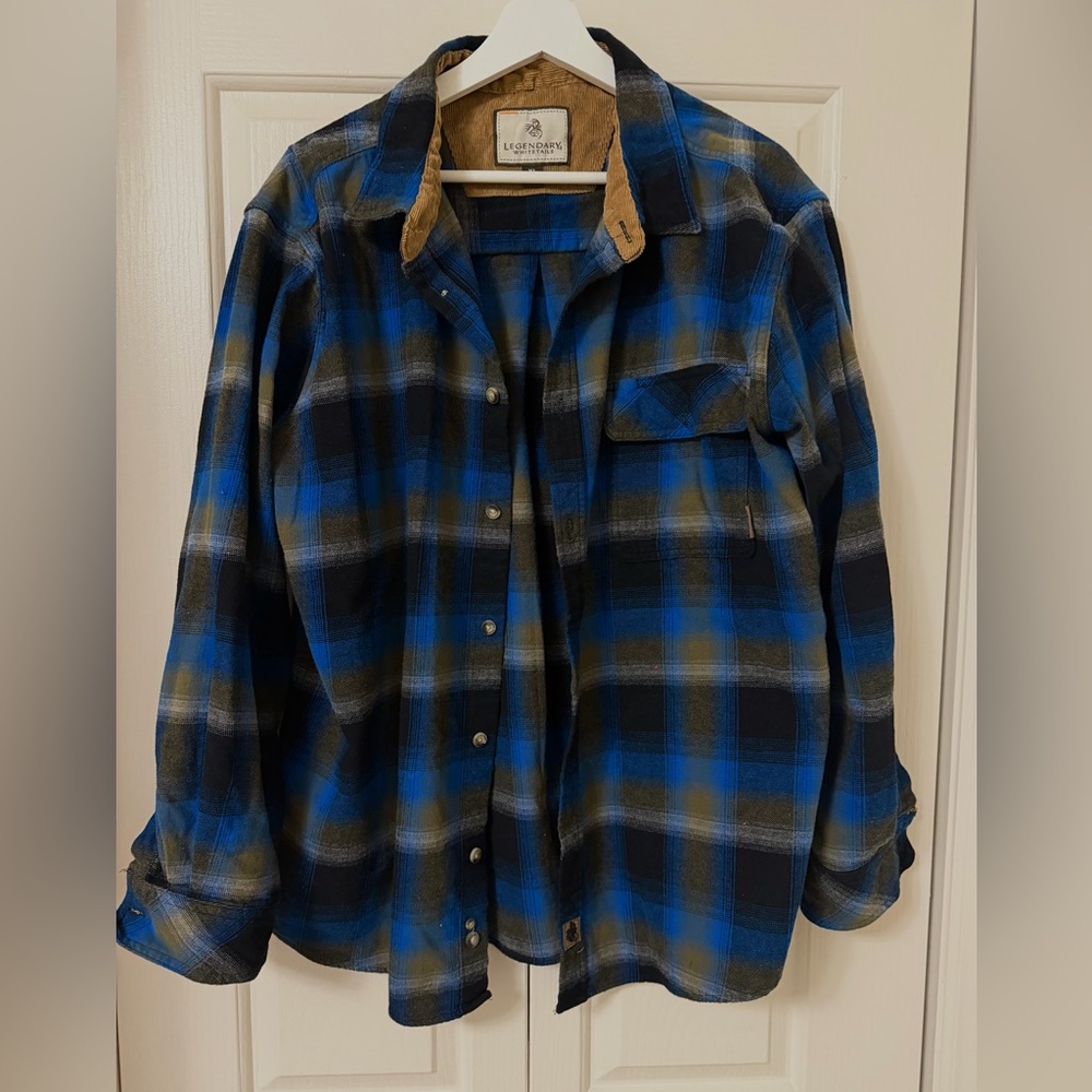 Legendary Whitetails Men’s/Women’s Flannel Shirt Blue Plaid 100% Cotton Size XL